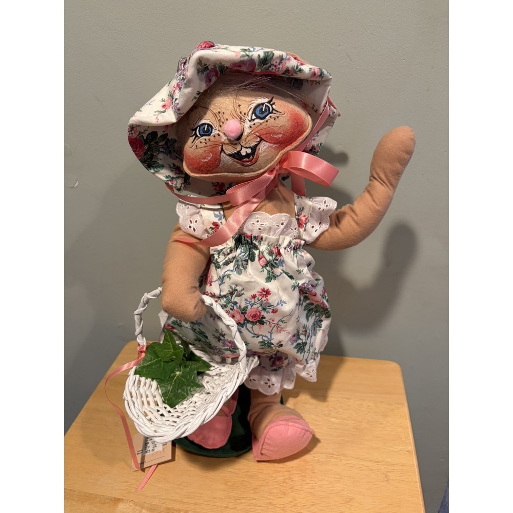 Annalee Easter Bunny Rabbit Doll Floral Dress Basket Plush 18 inch 0710 Vintage